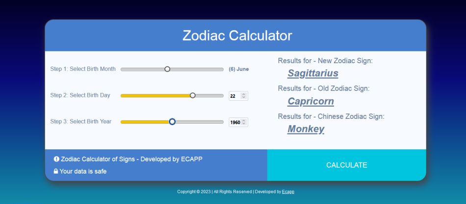 ECAPP - Zodiac Calculator - Alternative Layout